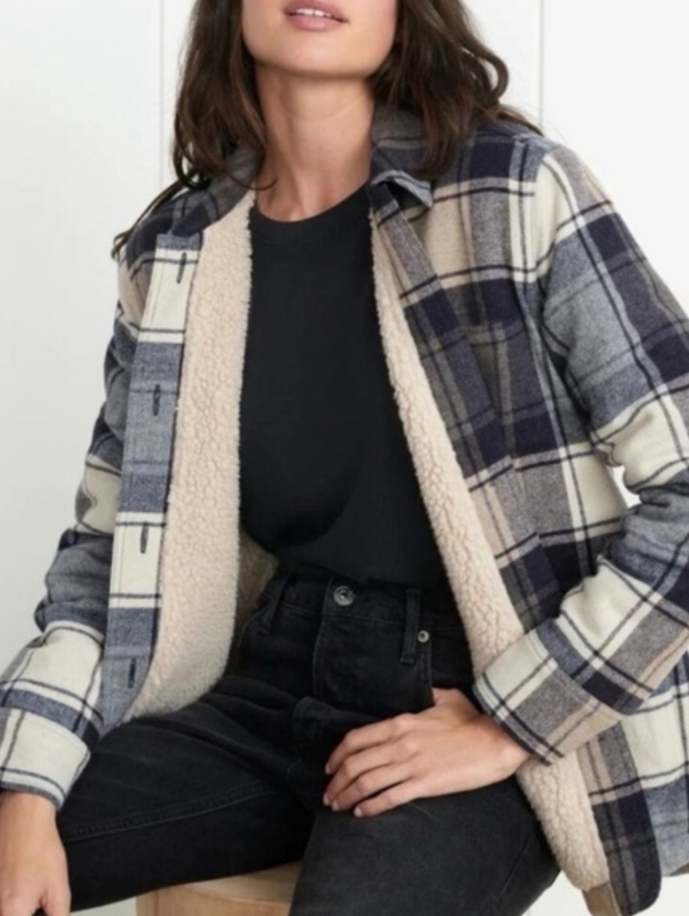 Jenni Kayne Farmhouse Plaid Wool Sherpa Shacket Jacket